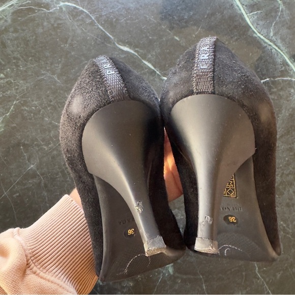 Prada Sport Black Suede Leather Cap Toe Classic Pumps Size 36 - Picture 5 of 7